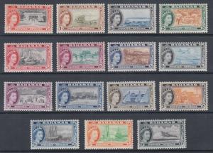 Bahamas Sc 158-172 MLH. 1954 QEII definitives, short set missing Top Value only