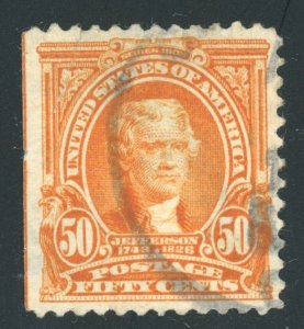 US Stamp #310 Jefferson 50c - USED - CV $35.00