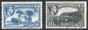 Montserrat 1948 10s-£1 GVI Pictorial HV SG 111-112 Sc 102-103 VFU Cat £62($78)