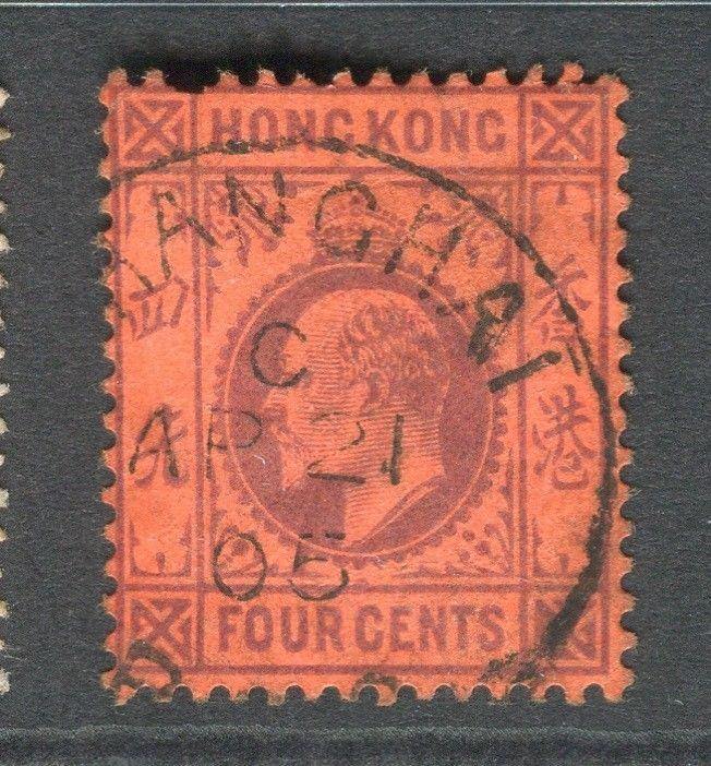 HONG KONG; Early 1900s Ed VII issue fine used 4c. value fair Shanghai cancel