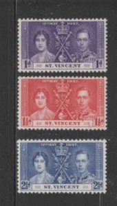 ST. VINCENT #138-140 1937 CORONATION ISSUE MINT VF LH O.G