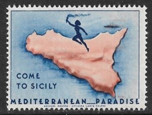 ITALY 1946/47 MAP Come to Sicily Mediterranean Paradise Publicity Label MNH