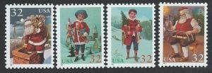 SCOTT  3004-07  SANTA & CHILDREN  32¢  SET OF 4 SINGLES  MNH  SHERWOOD STAMP