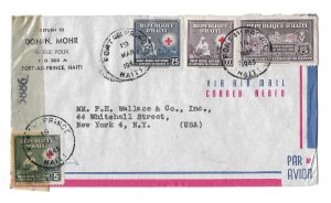 Haiti Censor Airmail Cover 1945 Port au Prince US Multifranked 362 365 C26 RA1