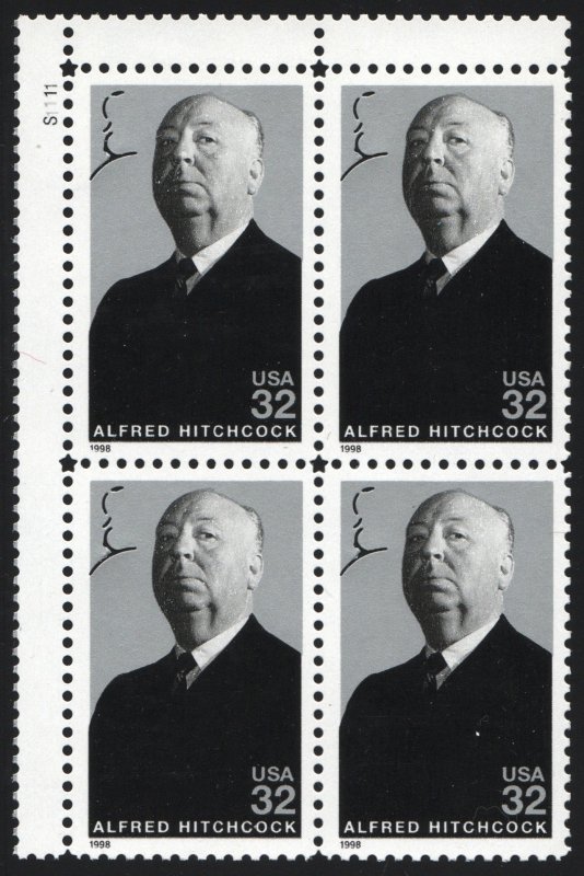 SC#3226 32¢ Legends of Hollywood: Alfred Hitchcock Plate Block (1998) MNH