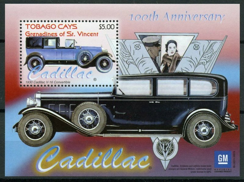 Tobago Cays Grenadines Vincent 2003 MNH Cadillac 100th Anniv 1v S/S Cars Stamps 