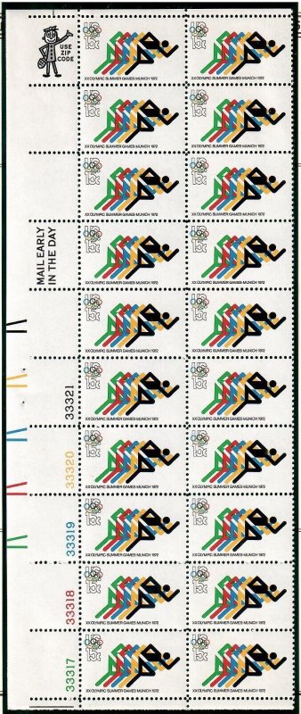 US # 1462 , Olympic Running , Plate Block of 20 - I Combine S/H