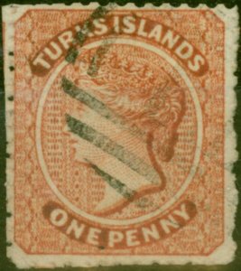 Turks Islands 1873 1d Dull Rose-Lake SG4b Wmk Sideways Fine Used