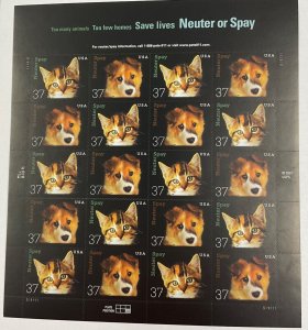 3670-3671   Neuter & Spay MNH 37¢ sheet of 20  FV $7.40  2002