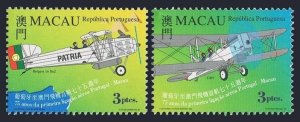 Macao 979-980,980a sheet, MNH. Portugal-Macao Flight, 75th Ann. 1999. Airplanes.