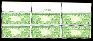 U.S. #C9 MINT PL# BLOCK OF 6 OG NH