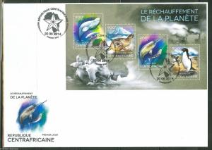 CENTRAL AFRICA 2014 GLOBAL WARMING  SHEET  FIRST DAY COVER