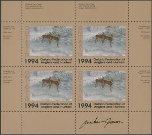 1994 CANADA-ONTARIO ANGLERS & HUNTERS, DEER, ARTIST SIGNED M.S., VD.#OW2c