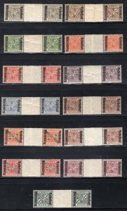 GERMANY WURTTEMBERG 1919 VOLKSSTAAT OVERPRINT O150-O162 GUTTER PAIRS PERFECT MNH