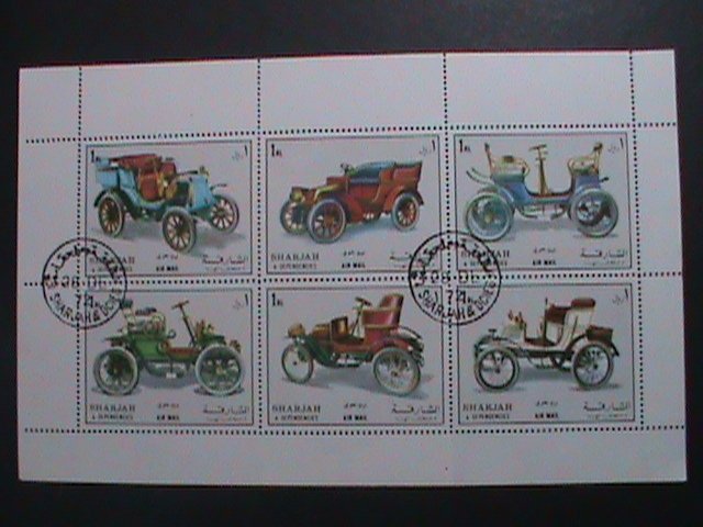 ​SHARJAH-1972 BEAUTIFUL ANTIQUE CLASSIC AUTO CARS CTO SHET-VERY FINE