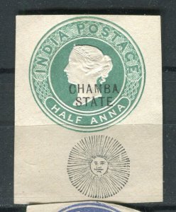 INDIA; CHAMBA 1890s early classic QV fine Mint Postal Stationary PIECE