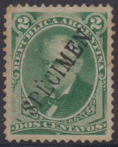 ARGENTINA 1877 VICENTE LOPEZ Sc 38 BLACK UPU SPECIMEN HANDSTAMP UNUSED UNIQUE! 