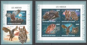 HM1837 2018 NIGER OWLS BIRDS OF PREY FAUNA #6140-3+BL930 MNH