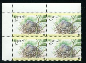 Tokelau 1995 Sc 207 Block of 4 WWF Pigeon CV $13