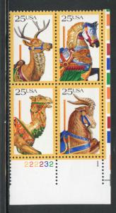U.S. - Carrousel Horses Plate Block of 4, Mint, Cat. $4.00
