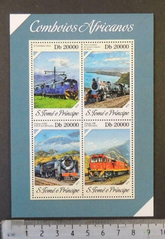 St Thomas 2013 african trains railways transport m/sheet mnh 