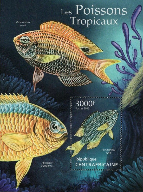 Tropical Fish Stamp Pomacentrus Pavo Abudefduf Leucopomus S/S MNH #4200/Bl.1053