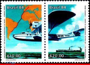 1925a BRAZIL 1984 1st FLIGHT GERMANY BRAZIL, 50th ANNIV, AVIATION C-1399-400 MNH