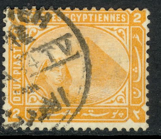 EGYPT 1879-1902 2pi Orange Yellow SPHINX & PYRAMID Issue Sc 38 VFU