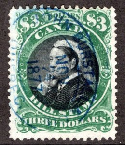 FB54, van Dam, $3, green + black centre, p.11.5x12, Canada 3rd Issue Bill Stampm