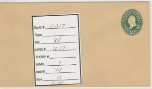 Scott# U317 Die 88 UPSS#1017 US envelope.