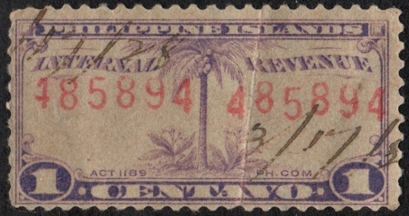 Philippine Islands Internal Revenue: 1 Centavo (1917-27) Used