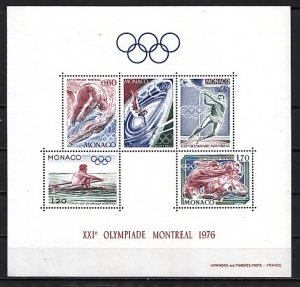 Monaco, Scott cat. 1029a. Montreal Olympics s/sheet. ^