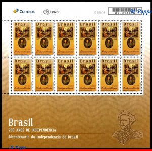 22-09 BRAZIL 2022 BICENTENARY INDENPENDENCE, WITH PORTUGAL, D.PEDRO I, SHEET MNH