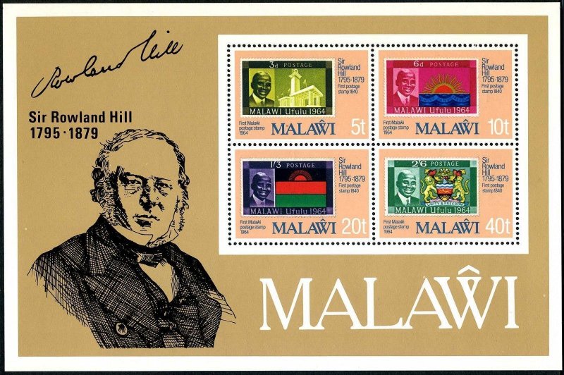 Malawi 354-357, 357a sheet, MNH. Michel 332-335, Bl.56. Sir Rowland Hill, 1979.