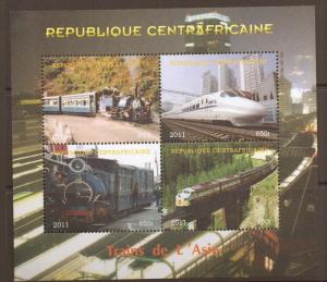 CENTRAL AFRICAN REPUBLIC 2011 TRAINS OF ASIA MNH