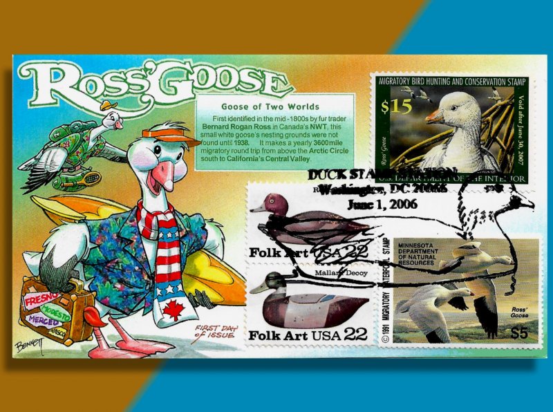 Ross' Goose Goes Surfing & Flies to Arctic Circle on 2006 Federal Duck Stamp FDC