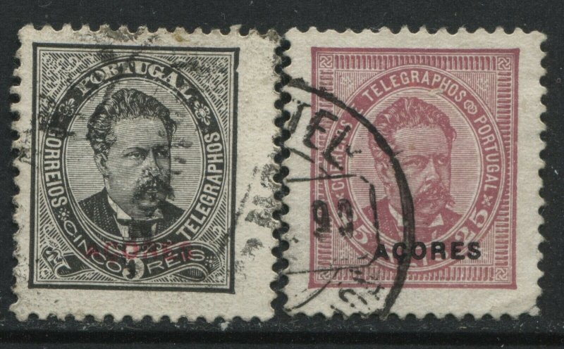 Azores overprinted 1882 5 reis perf 11 1/2 & 25 reis red violet used