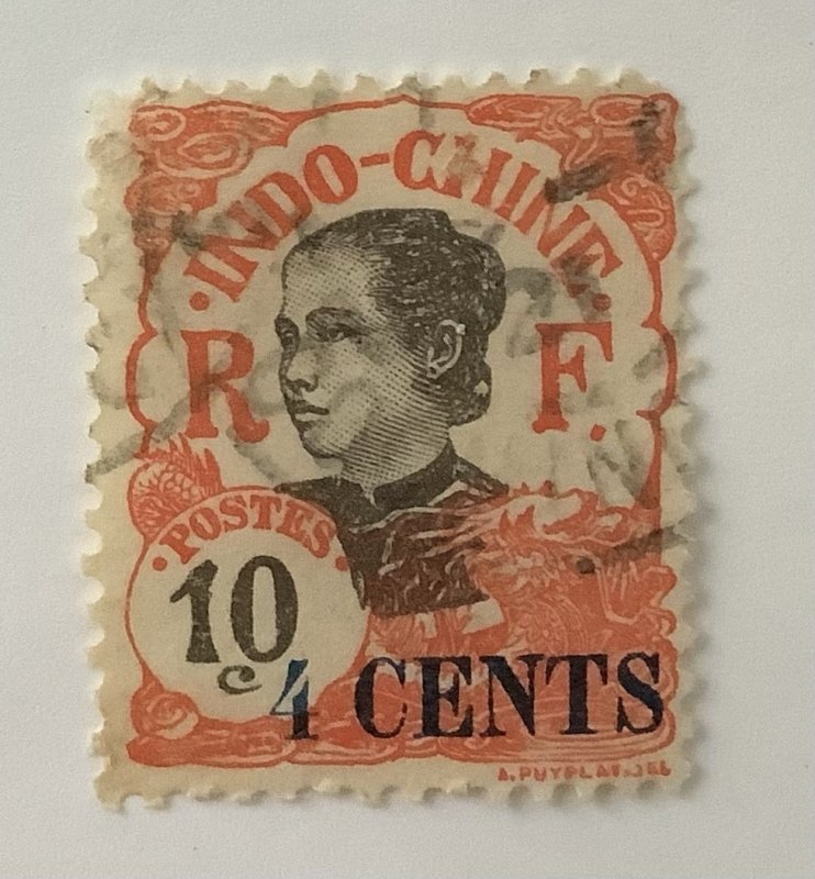 Indo-China 1919 Scott 69 used - 4c on 10c,  Annamite Woman