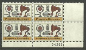 #1502 15c Electronics Plate Block Mint NH #34293