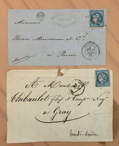 France Sc. #45, 2 copies, used on front pieces of covers