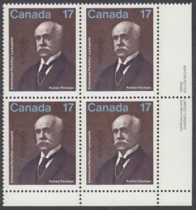 Canada - #877 E-P Lachapelle Plate Block - MNH
