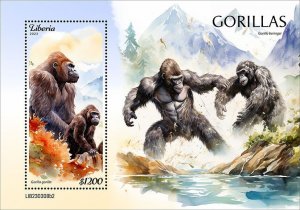 LIBERIA- 2023 - Gorillas - Perf Souv Sheet - Mint Never Hinged