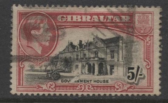 Gibraltar - Scott 116 - KGVI Pictorials -1938- FU - Single 5/- Stamp