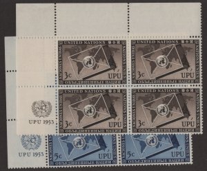 UN NY 17 and 18 Top Left blocks of 4 Mint