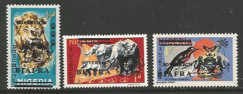 BIAFRA 4-6 MNH WILDLIFE 1968 O/PRINTED STAMPS NIGERIA