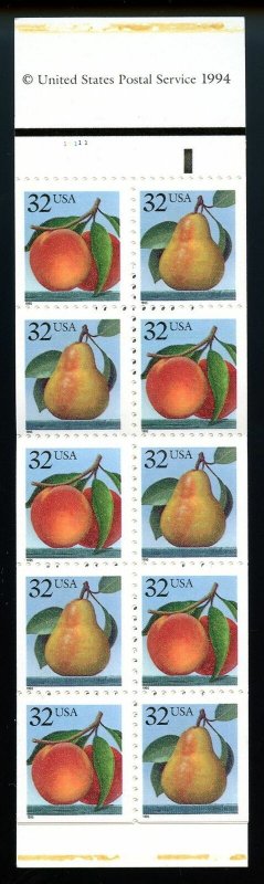 U.S. Scott 2487-2488 MNH Booklet (BK178) Picturing Peaches & Pears 