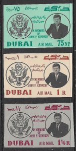 DUBAI 1964 JOHN F KENNEDY IMPERF AIRMAIL SET Sc C25-C27var MNH