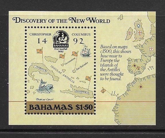 Bahamas 644 Columbus MNH S/S vf, 2022 CV $11.00