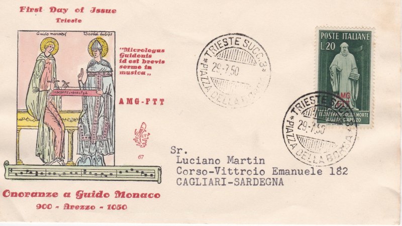 Italy - Trieste # 80, Guido d'Arezzo, Composer,  1st Day Cover