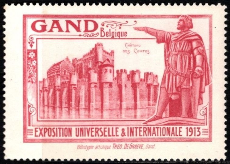 1913 Belgium Poster Stamp Universal & International Exhibition Ghent